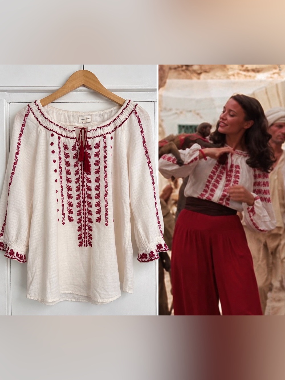 Anthropologie Meadow Rue Marion Ravenwood Embroidered Peasant Top US 2